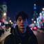 东京留学生的头像——年轻男性，背景是东京街头夜景